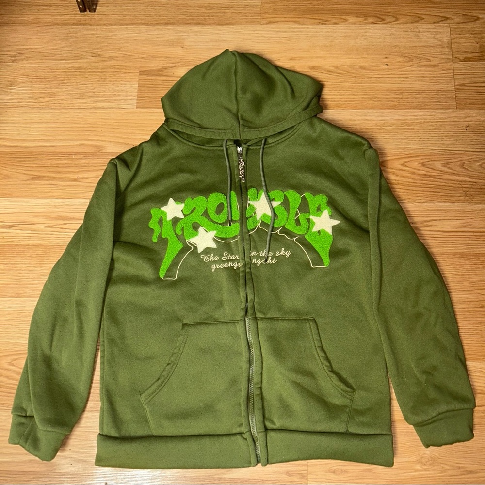 Green Trouble Graphic Zip-Up Hoodie